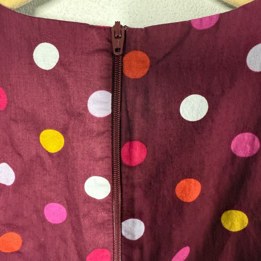 Lands' End Girls Polka Dot Short Sleeve Dress Size 7 Maroon Zip Up Back 100% Cot - Picture 7 of 10